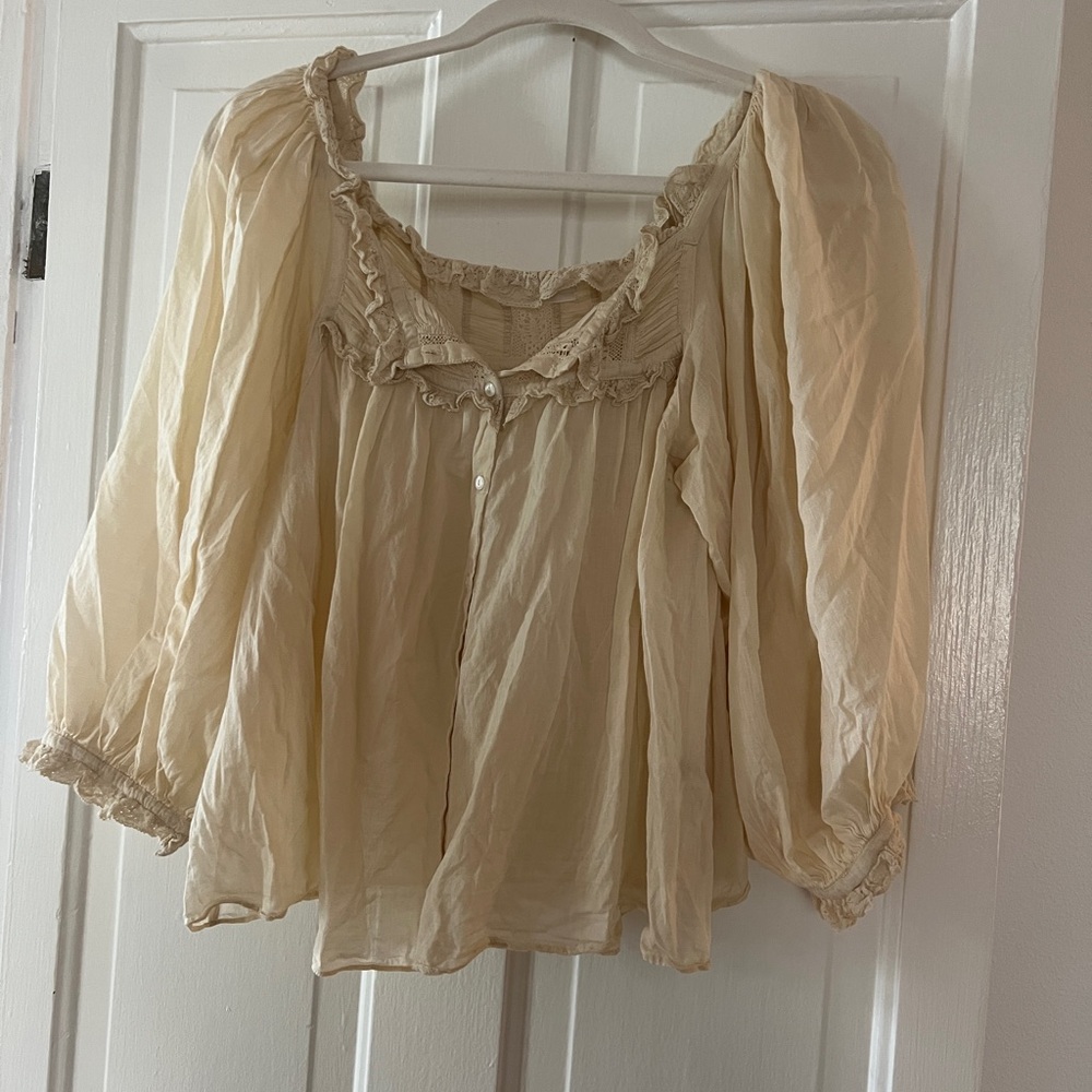 Doen long sleeve cream button down lace top